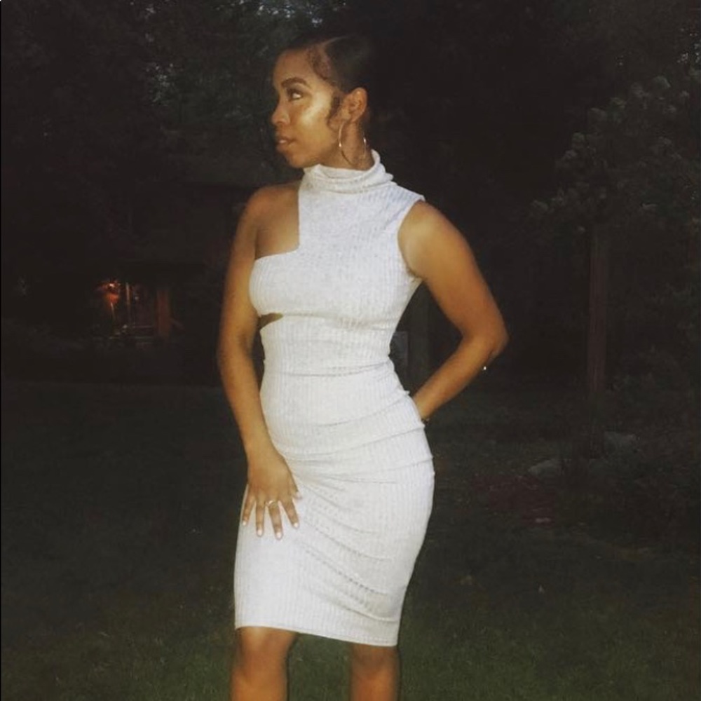 Misguided Ribbed Turtle Neck Cut-Out Midi Dress